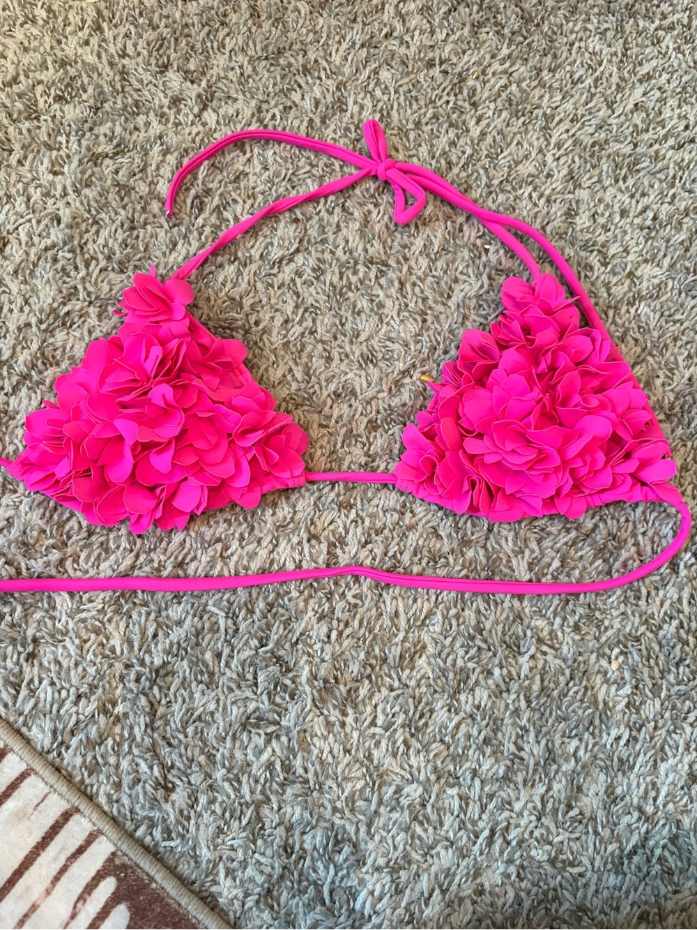 SHEIN Hot Pink Floral Triangle Bikini Top